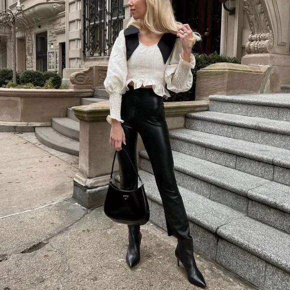 Zara limited edition sheep leather kick flare pants black - Picture 4 of 16